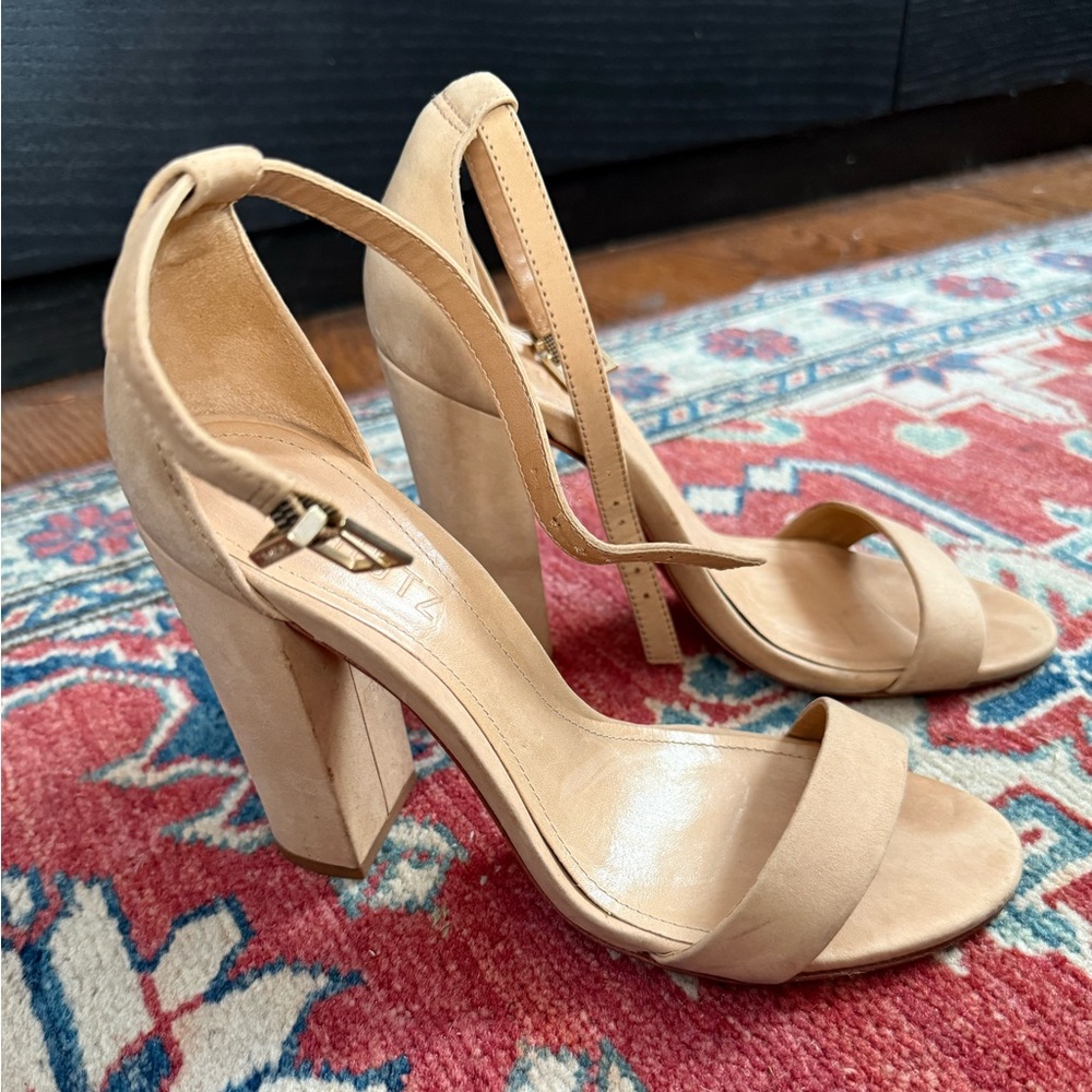 SCHUTZ Tan Ankle Strap Block Heel Sandals 7